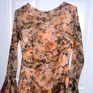 Chiffon silk floral print ruffle dress